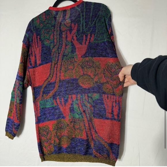 Vintage Holt Renfrew Red Blue Green Knit Half Button Up Pullover Light Sweater M - Picture 6 of 16